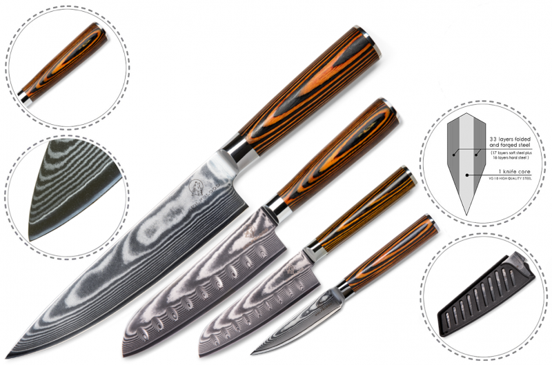 Wolfblood Zeuß Set Santoku Damastmesser Küchenmesser LH Lifestyle Kochmesser